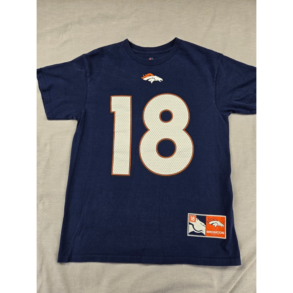 Majestic Denver Broncos Peyton Manning 18 Navy Blue T-Shirt Mens Medium